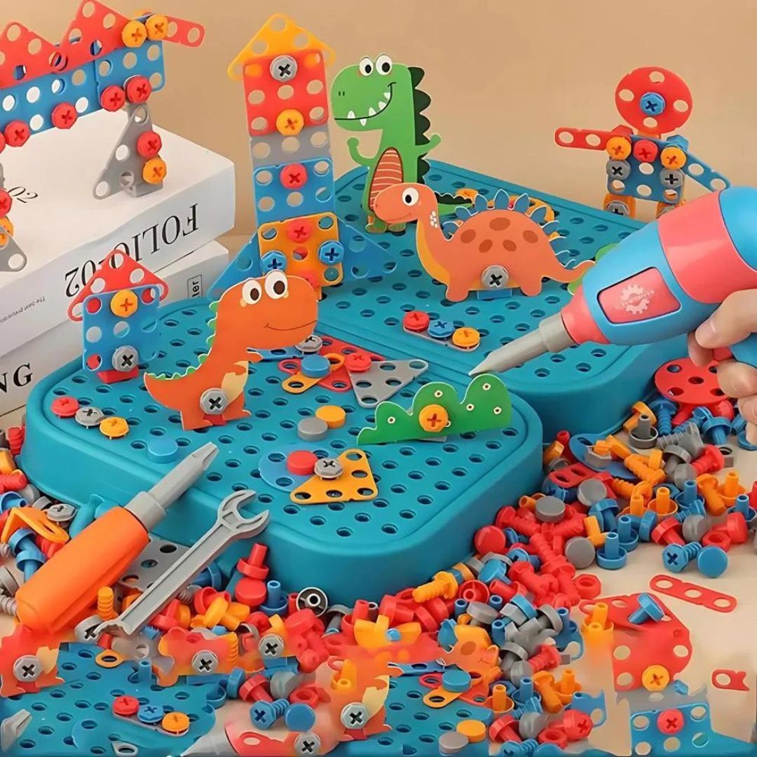 Smart Tools Montessori Kit - Juego STEM de construcción con taladro eléctrico (298 piezas Incluidas)