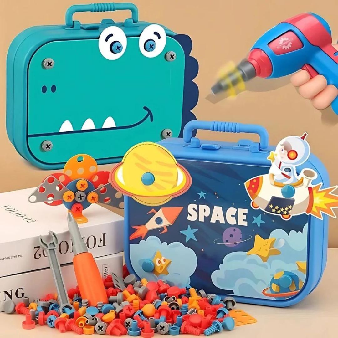 Smart Tools Montessori Kit - Juego STEM de construcción con taladro eléctrico (298 piezas Incluidas)