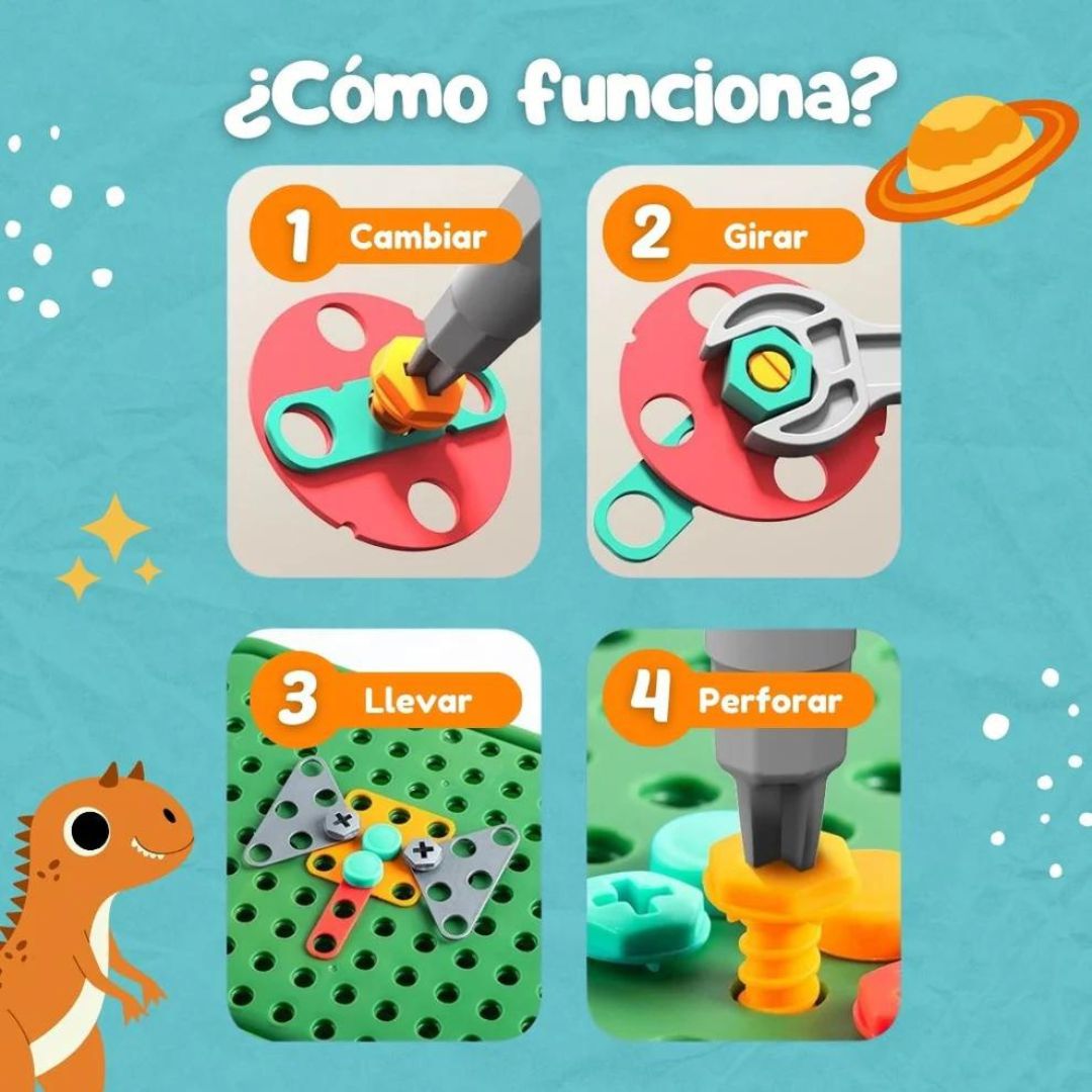 Smart Tools Montessori Kit - Juego STEM de construcción con taladro eléctrico (298 piezas Incluidas)