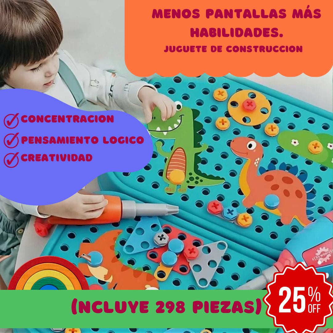 Smart Tools Montessori Kit - Juego STEM de construcción con taladro eléctrico (298 piezas Incluidas)