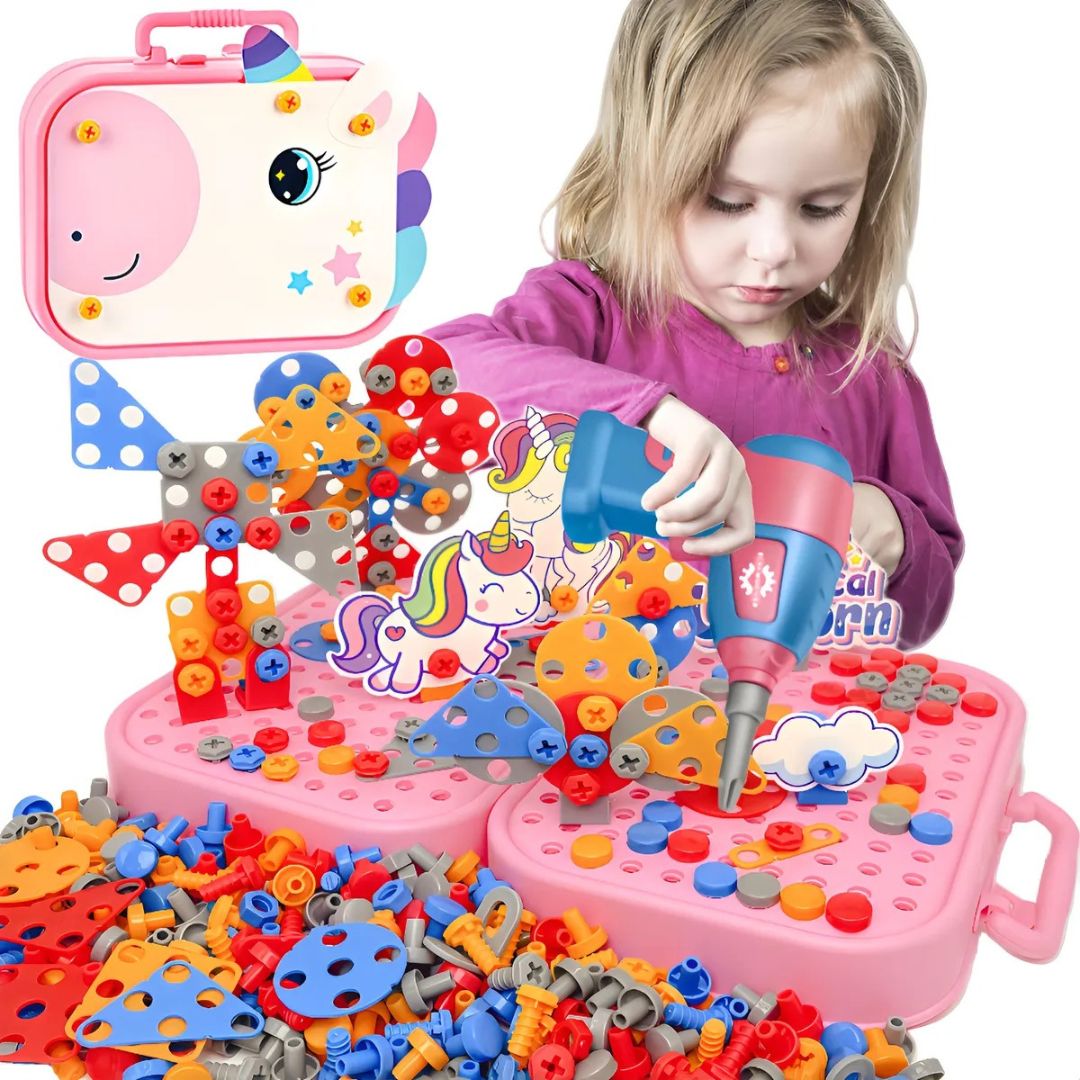 Smart Tools Montessori Kit - Juego STEM de construcción con taladro eléctrico (298 piezas Incluidas)