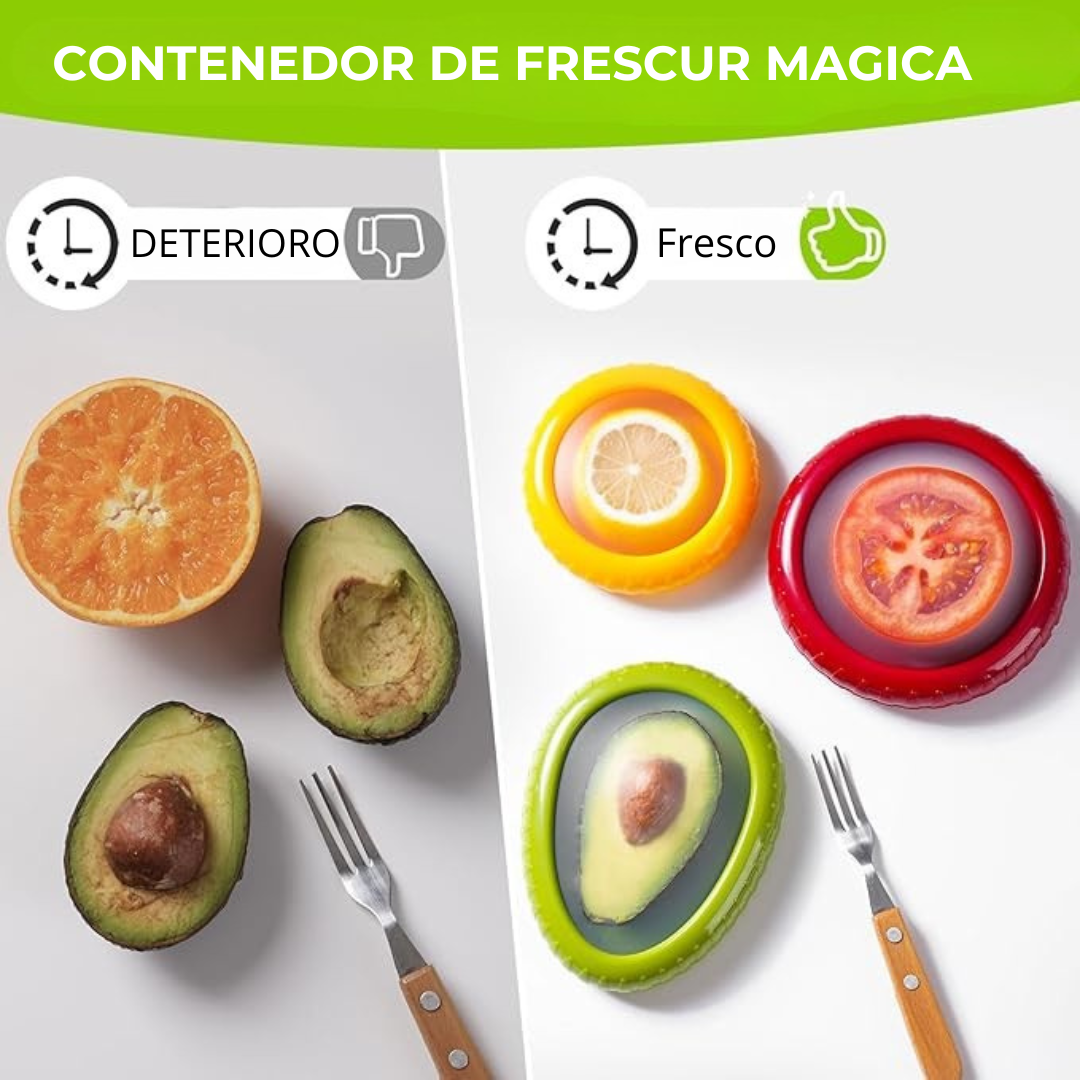 CAITOP® Set de 4 Recipientes de Silicona para Conservar Frutas y Verduras