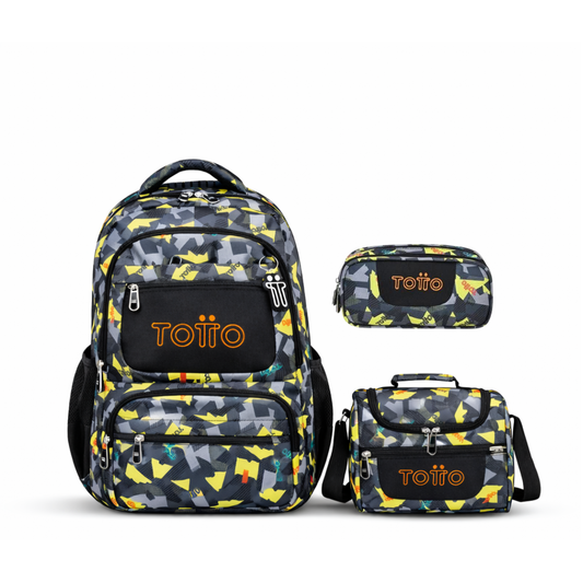Set Escolar Totto 3 en 1 - Camuflado Neón PRO