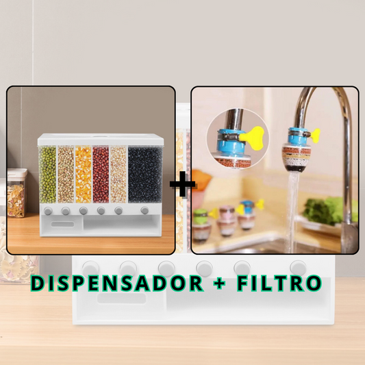 DISPENSADOR DE GRANOS 6 PUESTOS + FILTRO PURIFICADOR PARA LLAVE